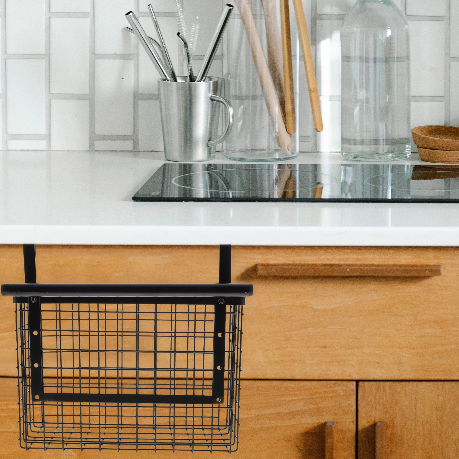 

Kitchen Cabinet Door Hanging Basket Metal Wire Storage Organizer Multi-Function Vegetable Holder Rustproof Hanging Shelf