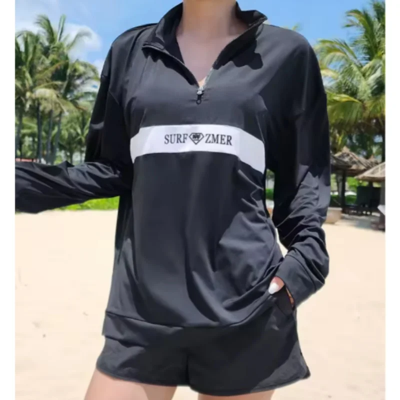 Women's 5pcs/set Long Sleeve Rash Guards Loose Fit Swim Shirt UV Sun Protection Swimsuit Top&Bottom Thin Wetsuit Sunsuit