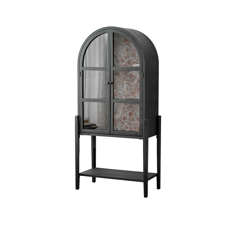 

American retro solid wood wine cabinet, living room entrance foyer entrance cabinet, glass door bookcase, French storage locker