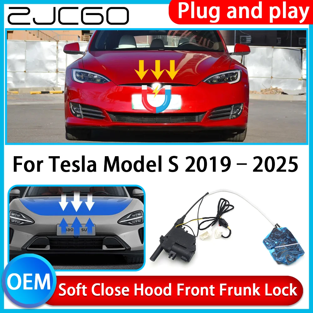 ZJCGO for Tesla Model S 2019-2025 Hood Soft Close Engine Hood Retrofit Kit Auto Latching Front Power Closing Hood Latch