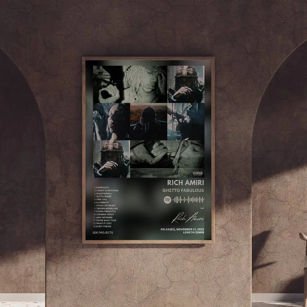 ملصق رائع من ريتش أميري غيتو، ملصق فني ذاتي اللصق مقاوم للماء، غرفة القهوة والبار