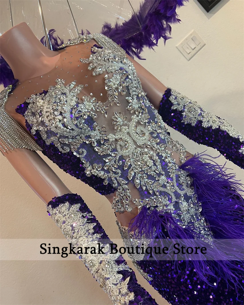 Longue Robe de Bal de Luxe avec Deux Gants, Diamants Rouges, Perles, Plumes de Citroën, ixd'Anniversaire, Réception de Mariage, Personnalisée