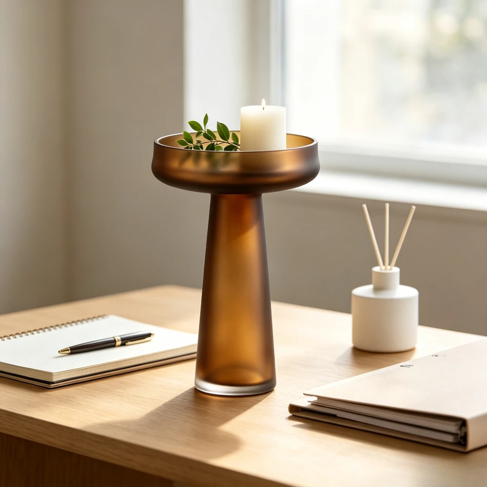Modern Matte Frosted Glass Vase Creative Tall Pedestal Flower Vase Dried Flowers Plants Office Kitchen Tabletop Home Ornament