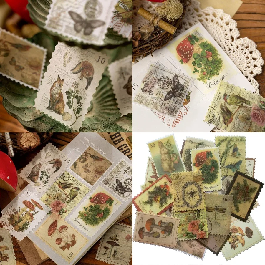 

60pcs Vintage Postage Stamp Stickers Aesthetic Sticker for Scrapbooking Journaling Supplies Planners Kid DIY Art Crafts Bullet
