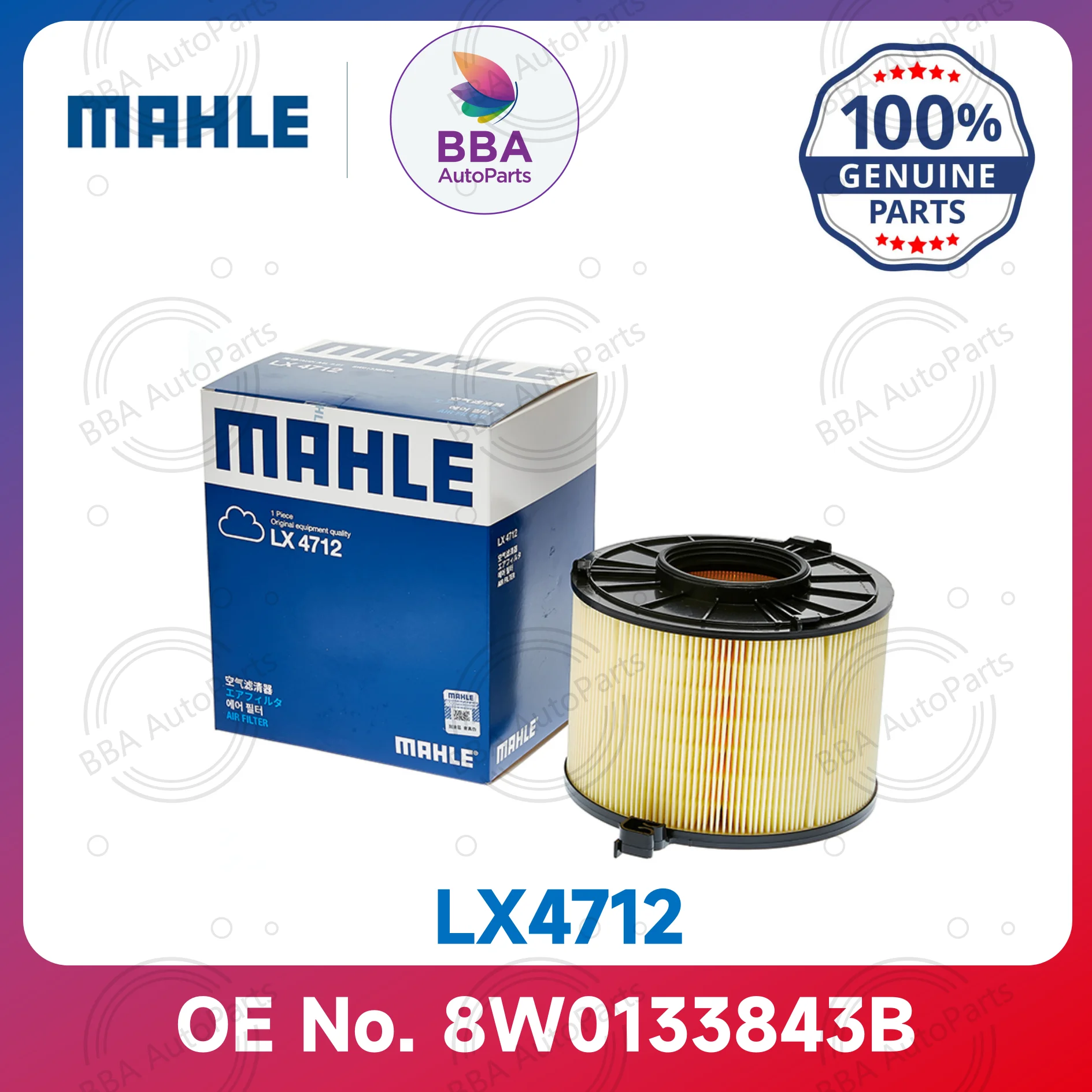 

Mahle LX4712 air filter for Audi A4 A5 Q5L A4L with OE 8W0133843B 8W0133843E