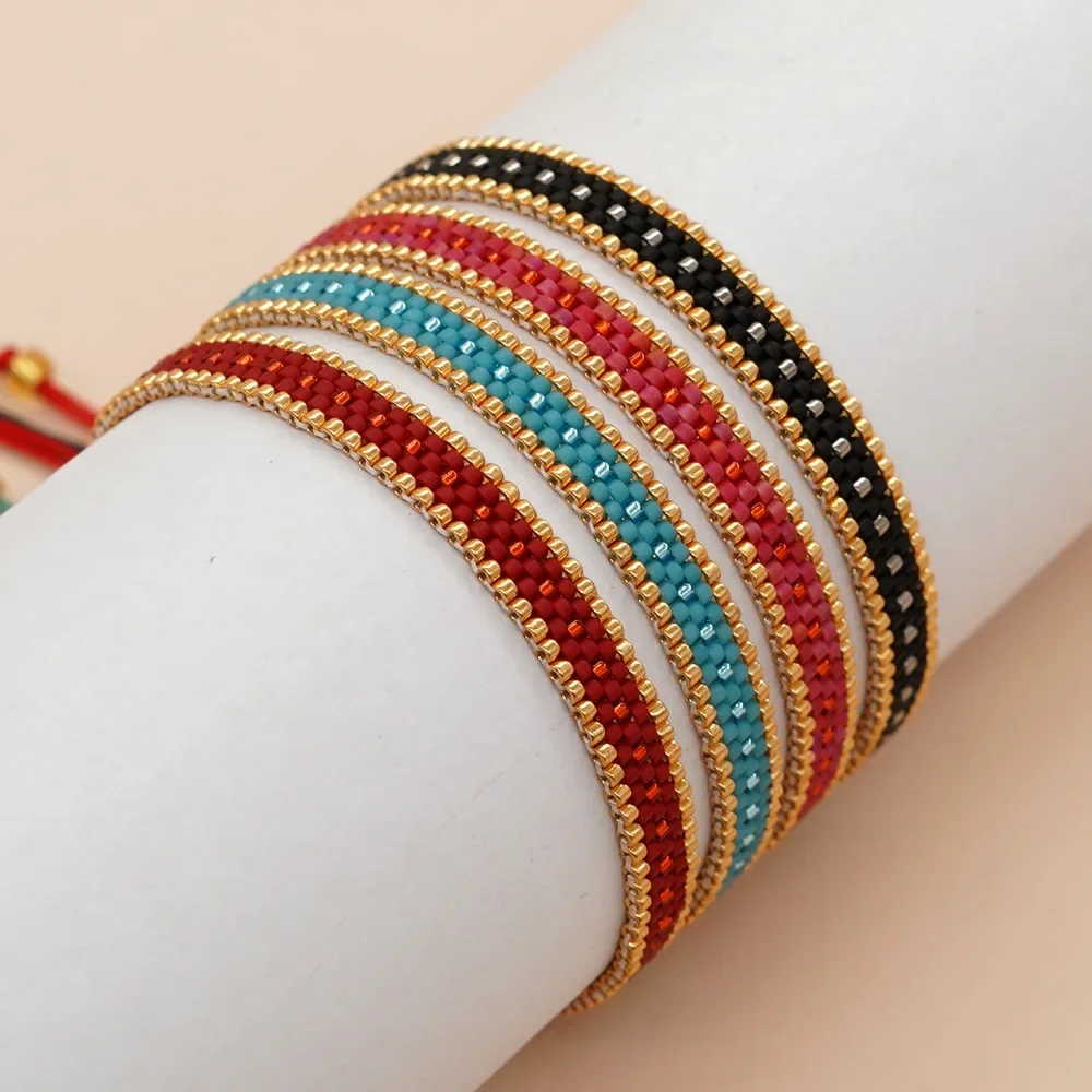 Bohemia Rice Bead Bracelet Adjustable Third Row Monochrome Hand-Woven  National Style Simple Original Design Beaded Accessory