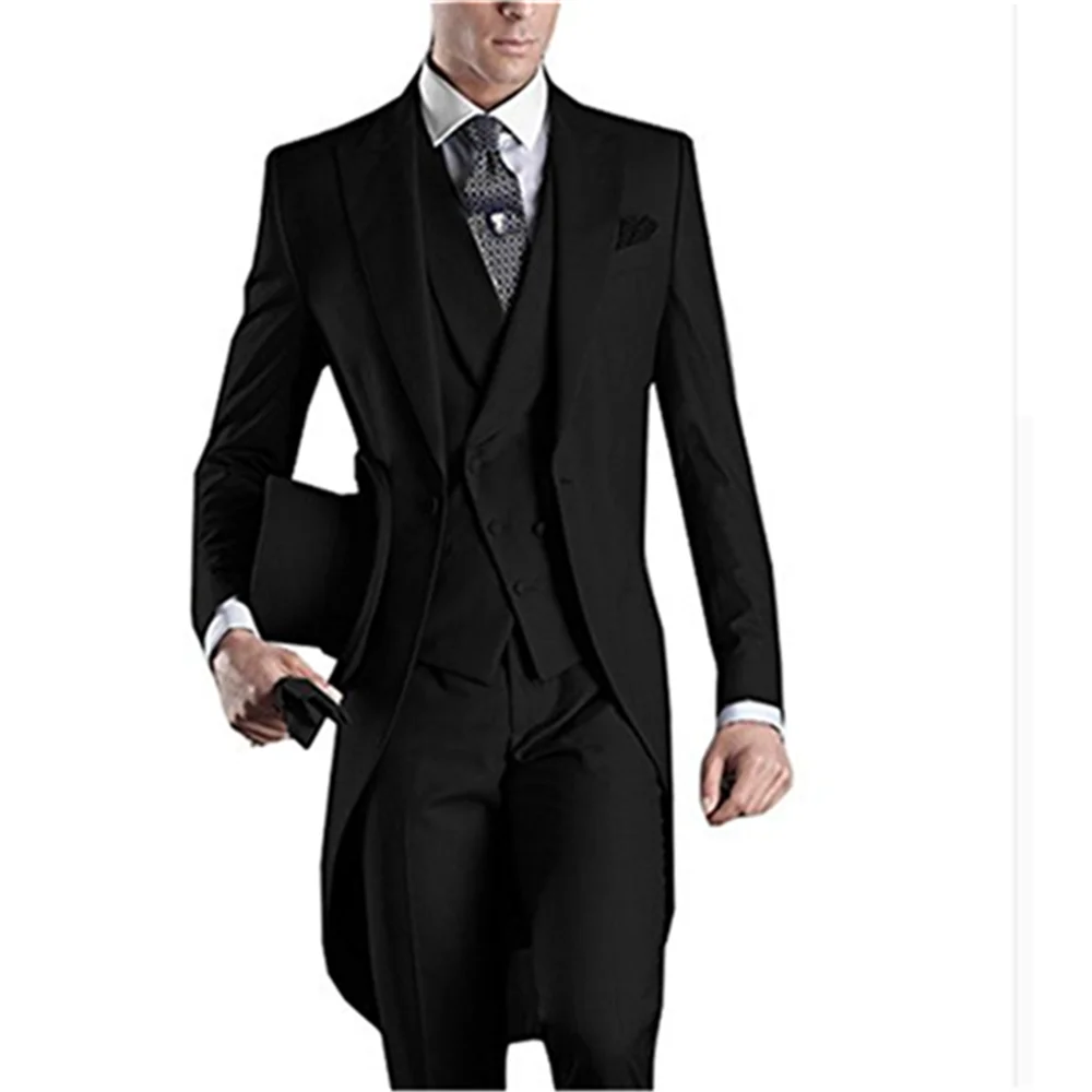 Men Suit Wedding Suit For Men Custom Made 2024 Morning Long Jacket Tailcoat 3 Pieces Slim Fit Black Groom Tuxedo Suit Bridegroom