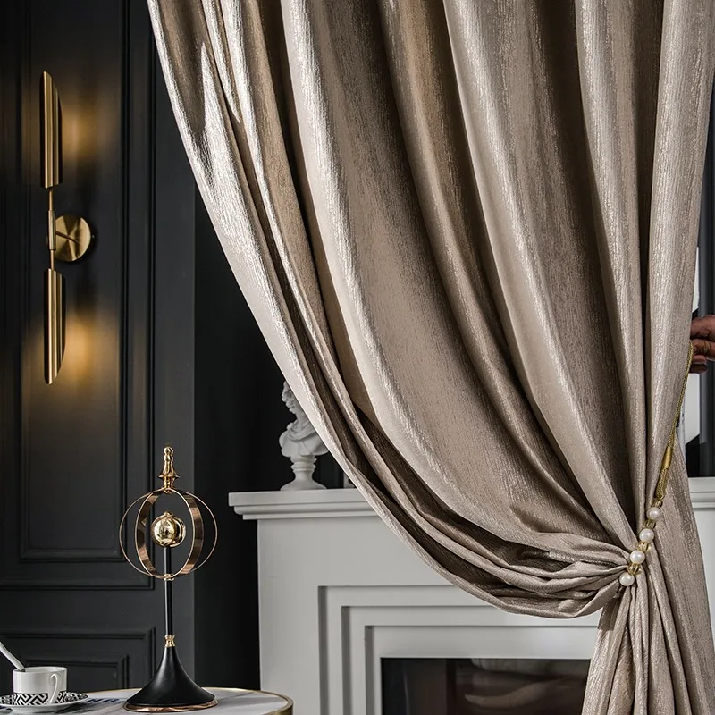 

French light luxury texture bedroom natural drape curtains Nordic modern living room living room blackout gilded curtain fabric
