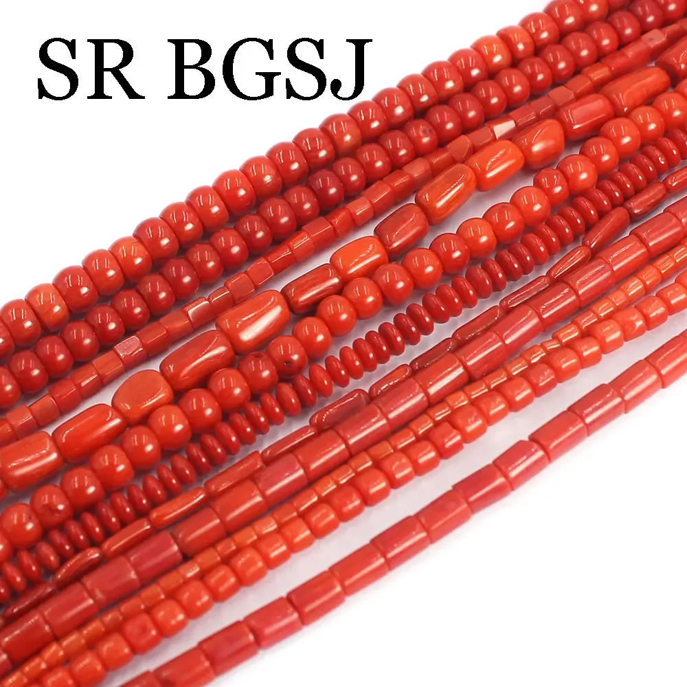 Small Irregular Tube Column Rondelle Genuine Natural Red Coral Jewelry Making Seed Beads  15\