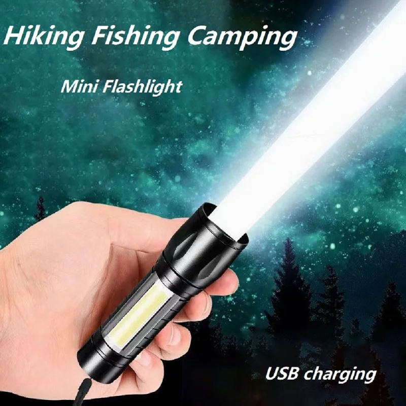 Mini portable flashlight LED Strong rechargeable long life outdoor camping long range variable-focus flashlight durable