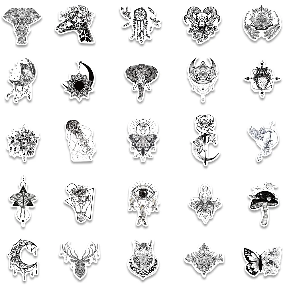 50pcs Black White Psychedelic Gothic Stickers Pack Stationery Laptop Phone Guitar Ipad Sticker DIY Scrapbooking Supplies