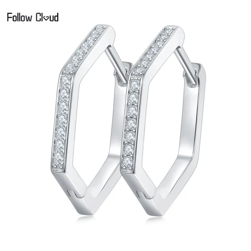 Follow Cloud Moissanite Hoop Earrings for Women 925 Sterling Sliver 1.3mm D VVS1 Lab Grown Diamond Ear Studs Fine Jewelry Gift