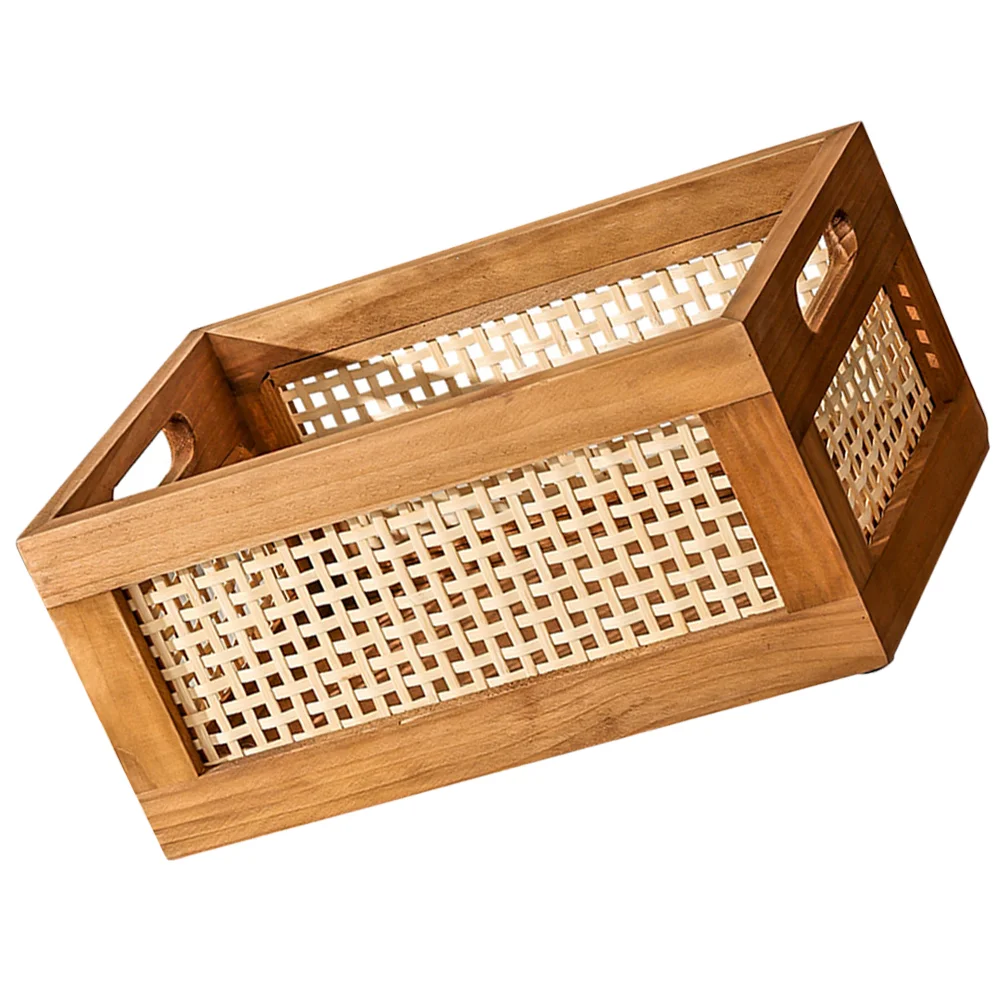 

Desktop Storage Basket Solid Wood Vintage Rattan Box Bin Baskets For Home Container