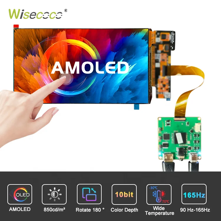 Custom 7 Inch 1920x1080 Oled Screen 165HZ 850 High Brightness On-cell Touch AMOLED Display Module for Gaming Raspberry PI