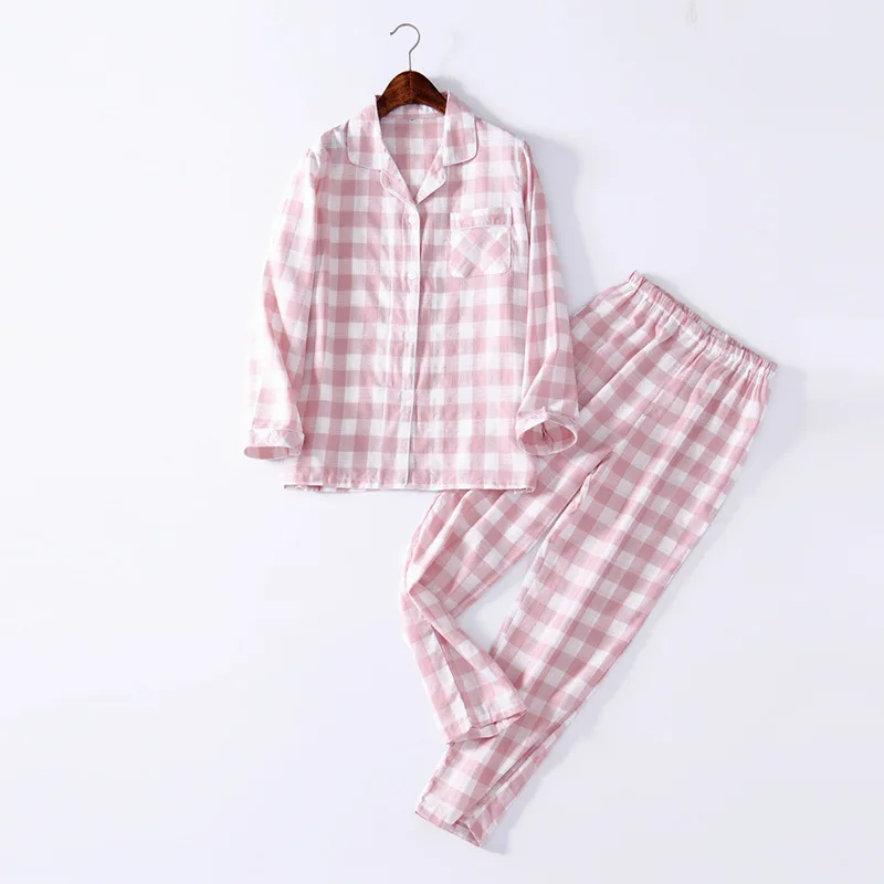 100% Cotton Women\'s Pajamas Set Casual Plaid Autumn Winter Sleepwear Lounge Home Clothes New Pyjamas Femme Sleep Night Suit