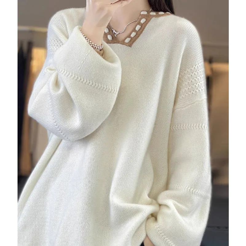 

Women Clothing Temperament Elegant Solid Sweaters Autumn Winter Fashion Simple Loose Commute Comfortable Warm Wool Knit Pullover