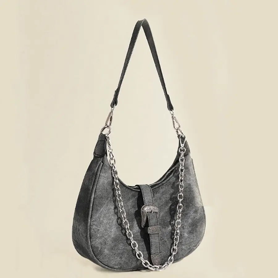 Small crescent bag female advanced texture retro shoulder bag canvas underarm bag chain handbag bags design half moon bag