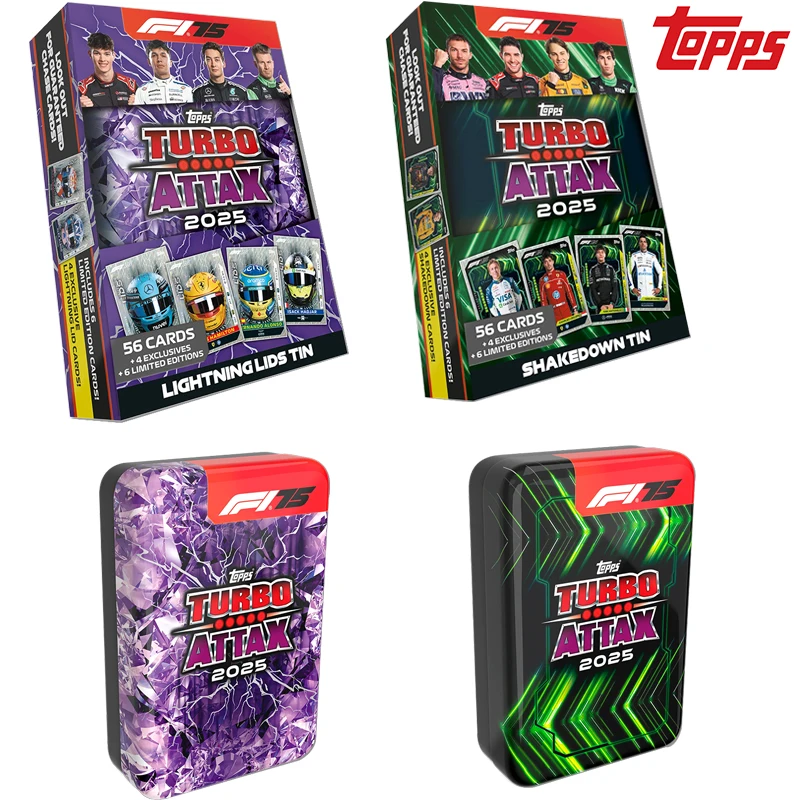 

New 2025 Topps Turbo Attax Formula 1 Mega Tin Lightning Lids Shakedown Contains 66 Cards Including 6 LEs and 4 Exclusive