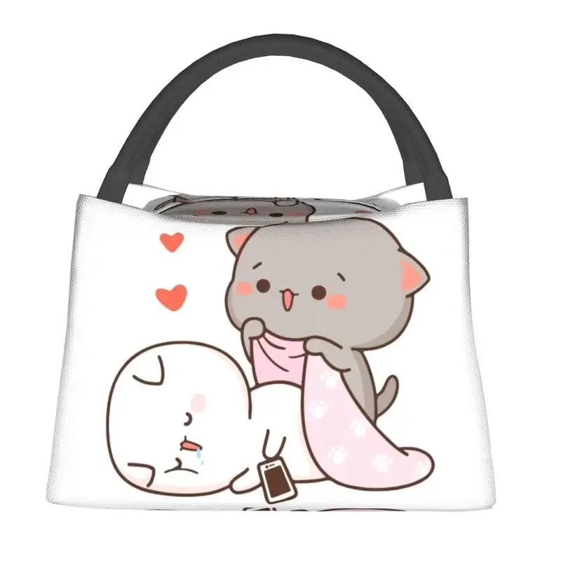 Peach And Goma Mochi Cat Drooling Thermal Insulated Lunch Bag Women Portable Lunch Tote Picnic Multifunction Meal Food Box