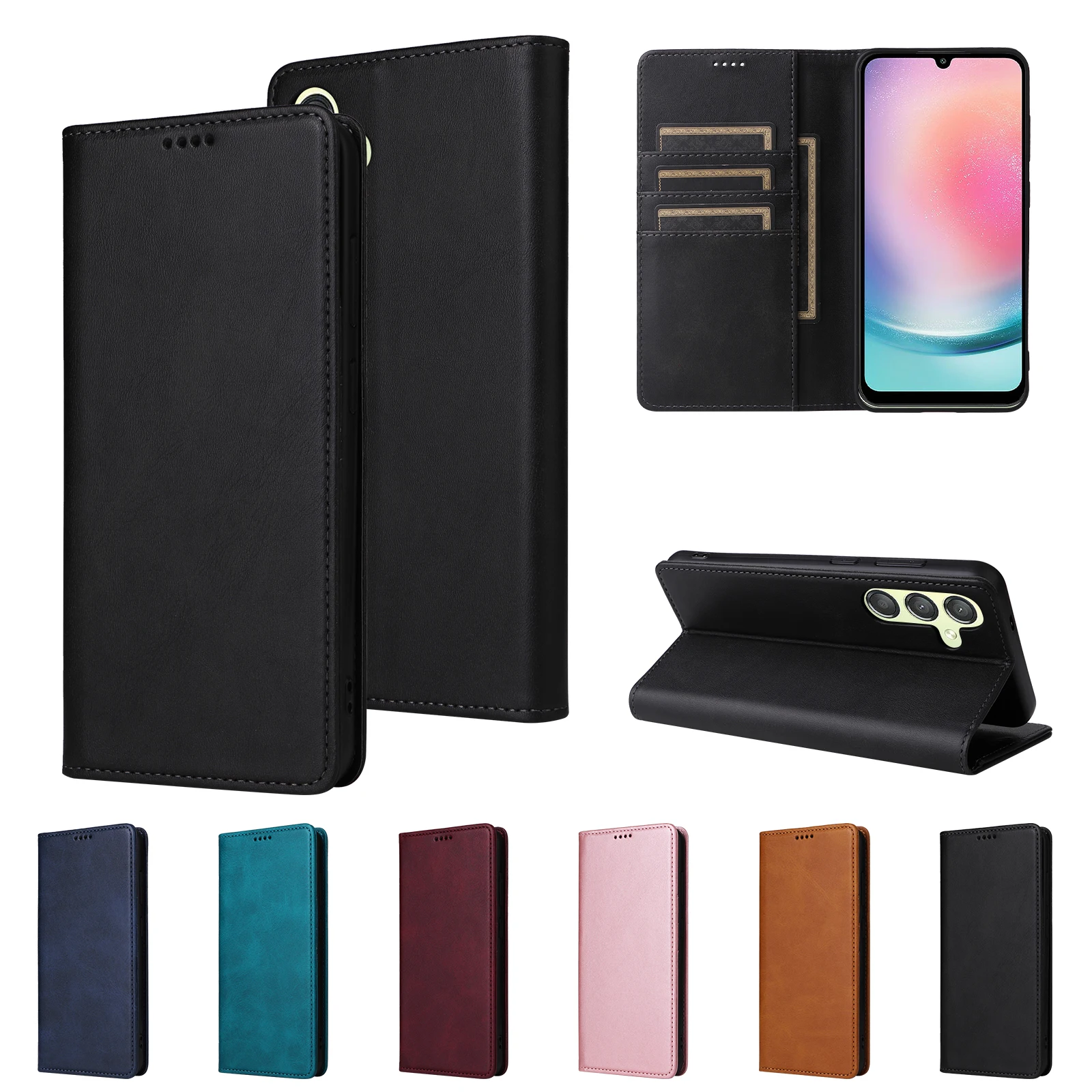 

6X*solid color Leather Case Wallet Flip Phone Case For SAMSUNG GALAXY A35 A13 A04S A04 M13 A14 A15 A23 A23 A24 A25 A33 A34 4G/5G