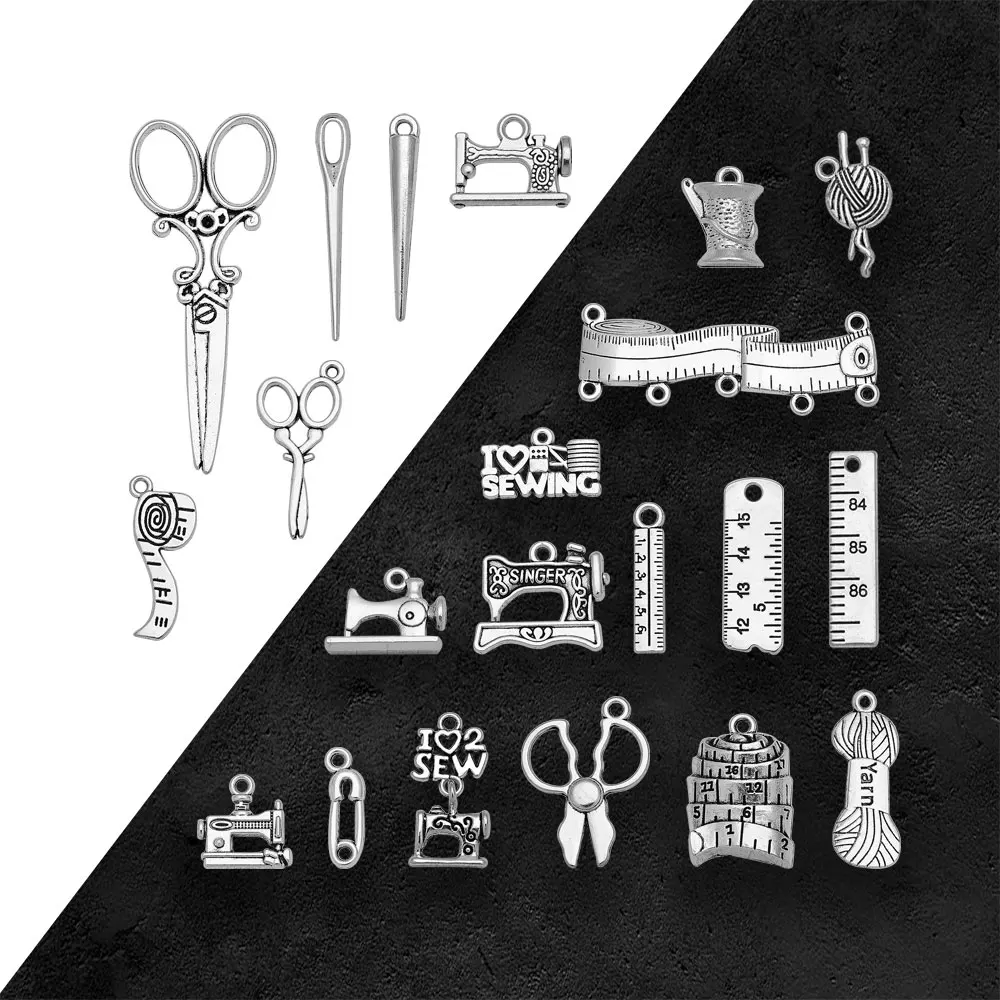 5-50pcs/lots Antique Measure Tape Love Sewing Needle Charms Scissors Yarn Pendants For Diy Needlework Jewelry Making Supplies - view 2