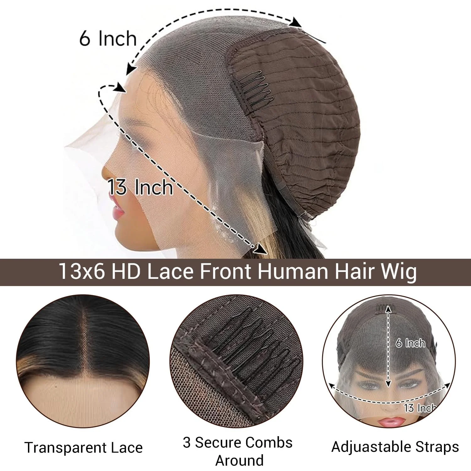 Smilegirl Ombre Lace Front Wig Human Hair 1B/30 Highlight Straight Wigs 13X6 Transparent Lace Frontal Wigs Honey Blonde Colored Human Hair Pre Plucked for Women 30inch - view 8