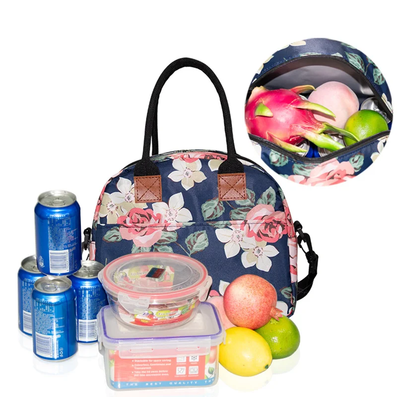 Rose Fashion Lunch Bags for Women Large Oxford Cloth Insulated Bento Box Pack Portable Lunch Handbag Waterproof Food Storge