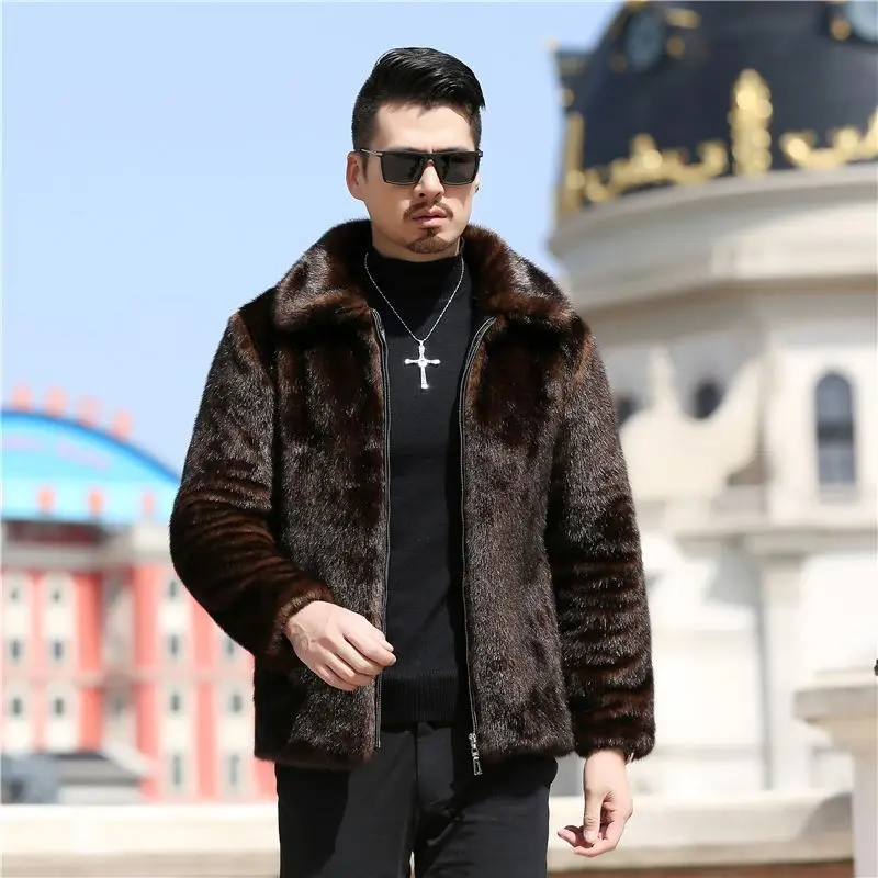 

Новое пальто, мужская куртка из искусственного норкового меха, короткая приталенная