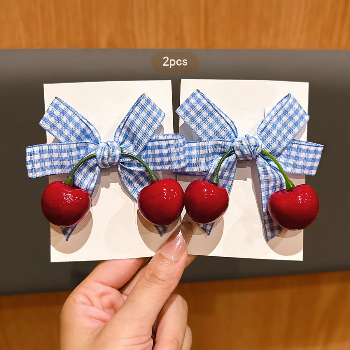 

2 blue bow cherry hair clips suitable for daily hair accessories pinzas para el cabello hair pin maquillajes para mujer