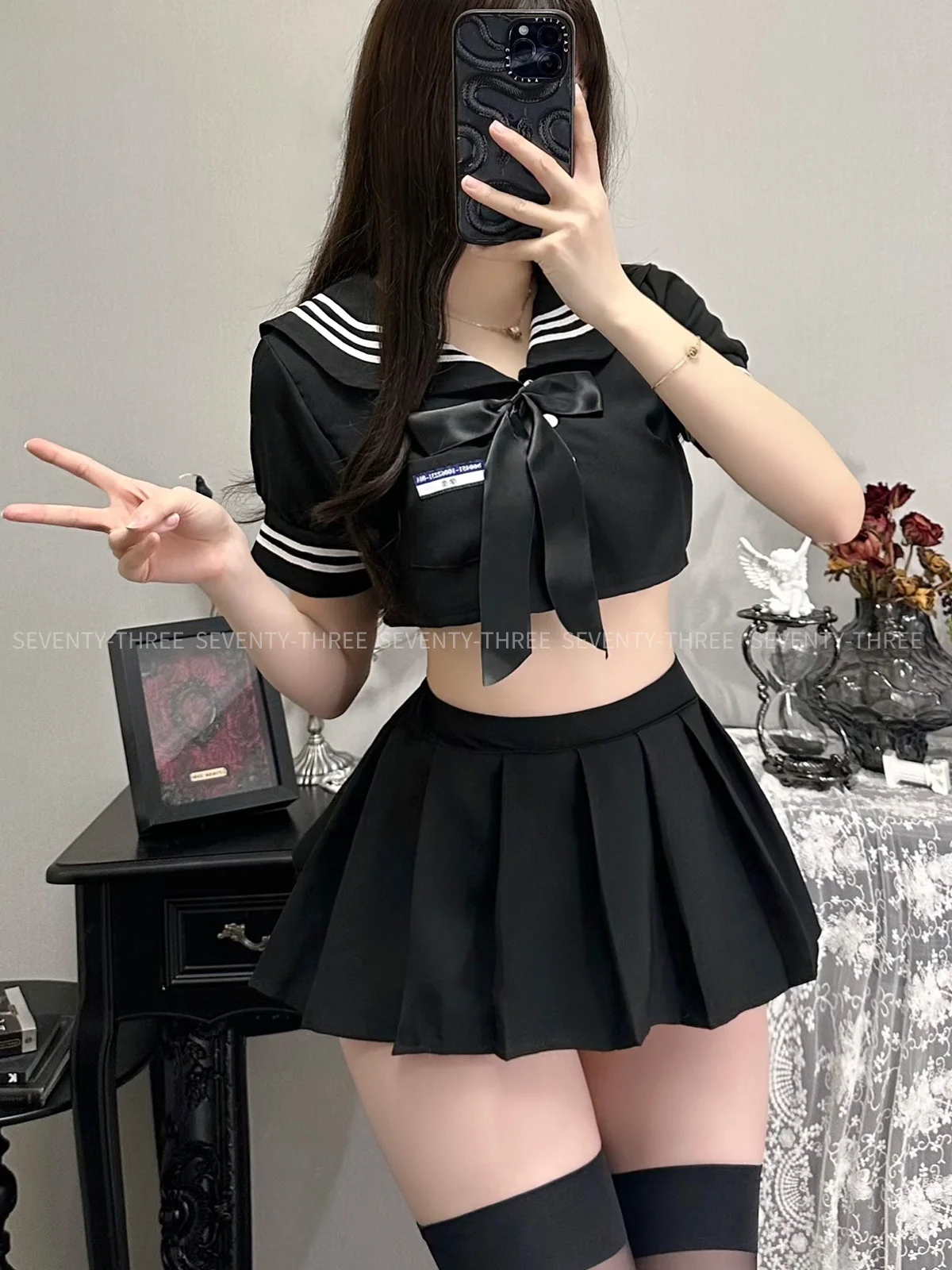 

Japanese Anime School Girl Cosplay Student Sailor JK Uniform Skirt Sets Sweet Short Sleeve Crop Tops Navy Lingerie Set Dropship