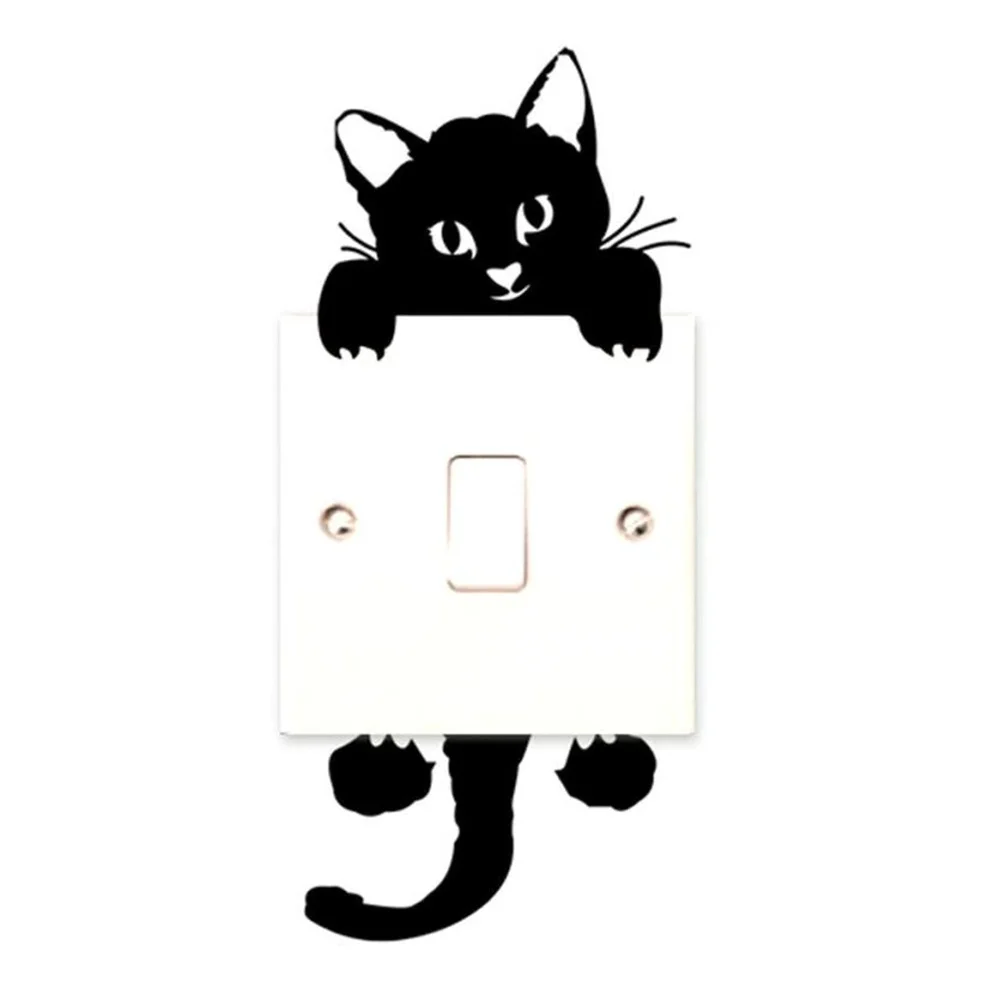 2026 Black Lovely Cat Light Switch Phone Wall Stickers For DIY Home Decoration Cartoon Animals Wall Decals PVC Mural Art