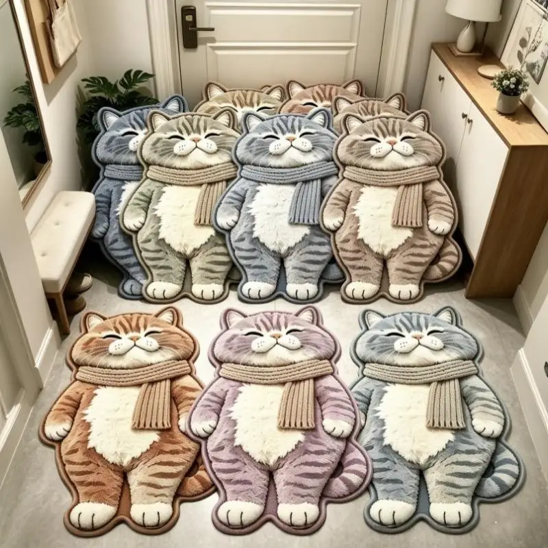 Lazy Cat Shaped Plush Bath Rug Quick Water Absorption Entrance Doormat Soft Bedroom Living Room Decor Anti Slip Floor Mat