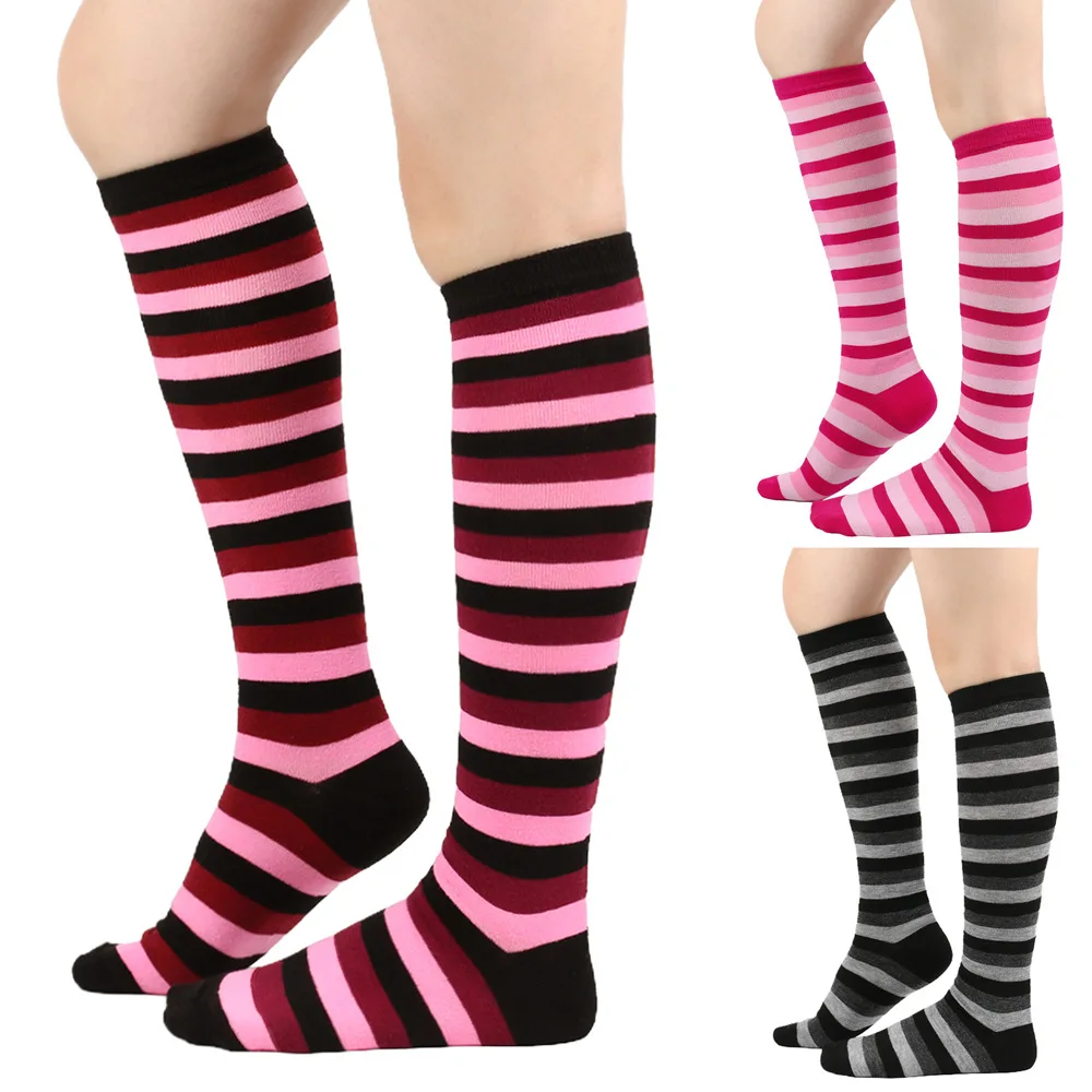 

New Striped Calf Socks Thermal Knee Socks Dance COS Festival Performance Socks Multi-color Color Bar Mid-tube Socks
