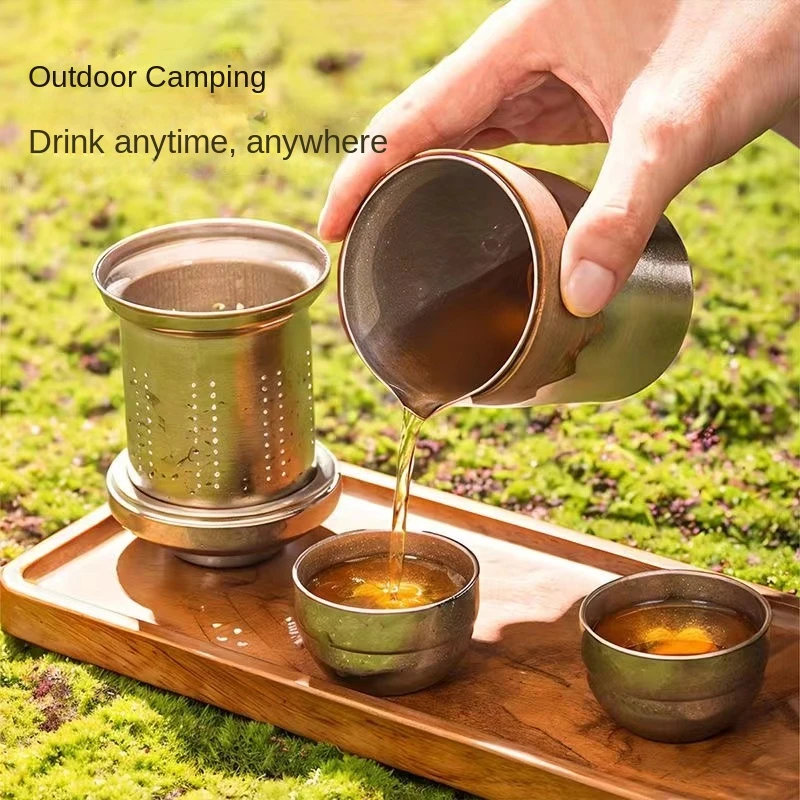 Titanium Cup Travel Tea Set New Gift Double -Layer Pure Titanium Tea Club Camping Titanium Alloy Outdoor Cup