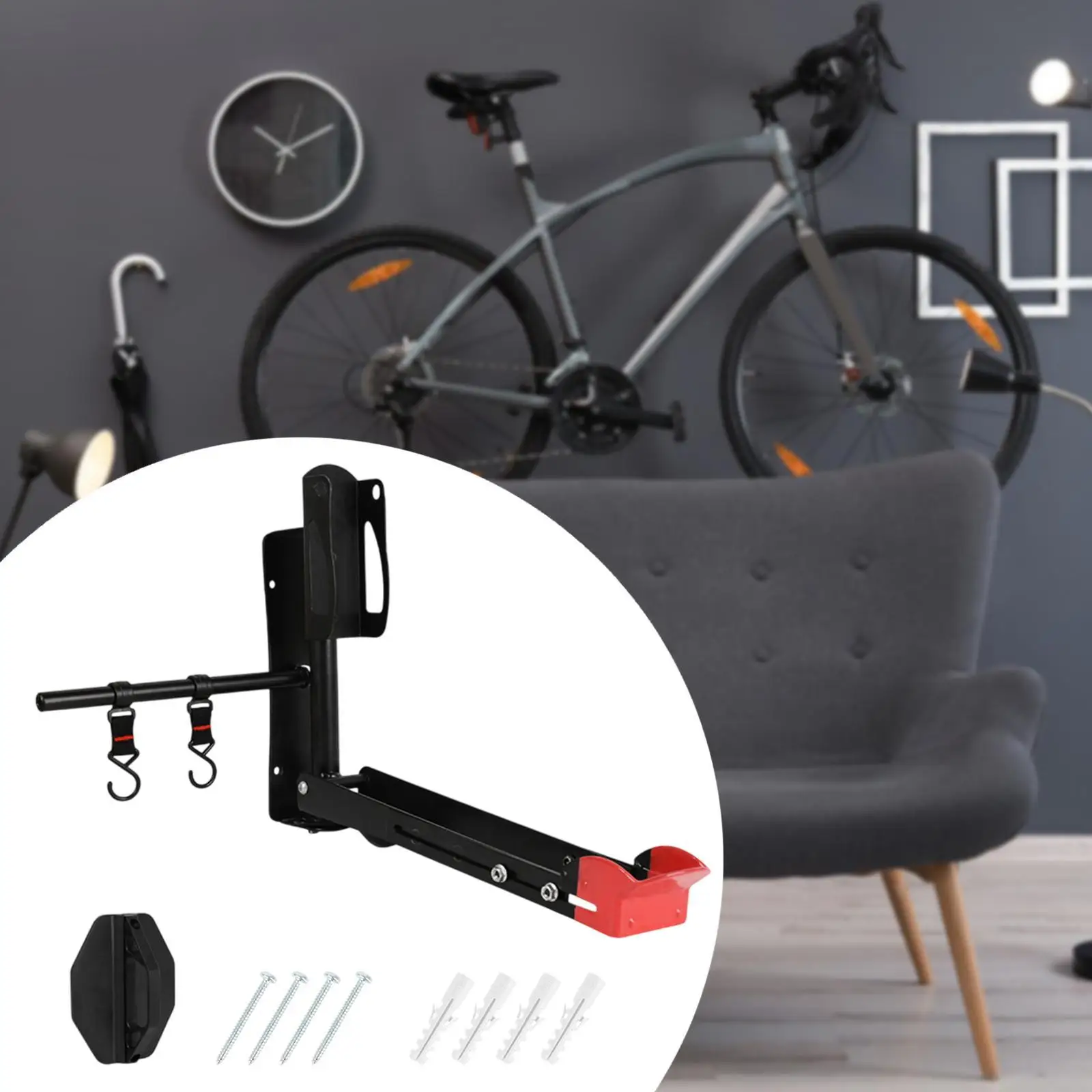 Vertical Bicycle Wall Holder Retractable 45 to 56 Cm Arm Space Saving Mount for Apartment Garage Shed