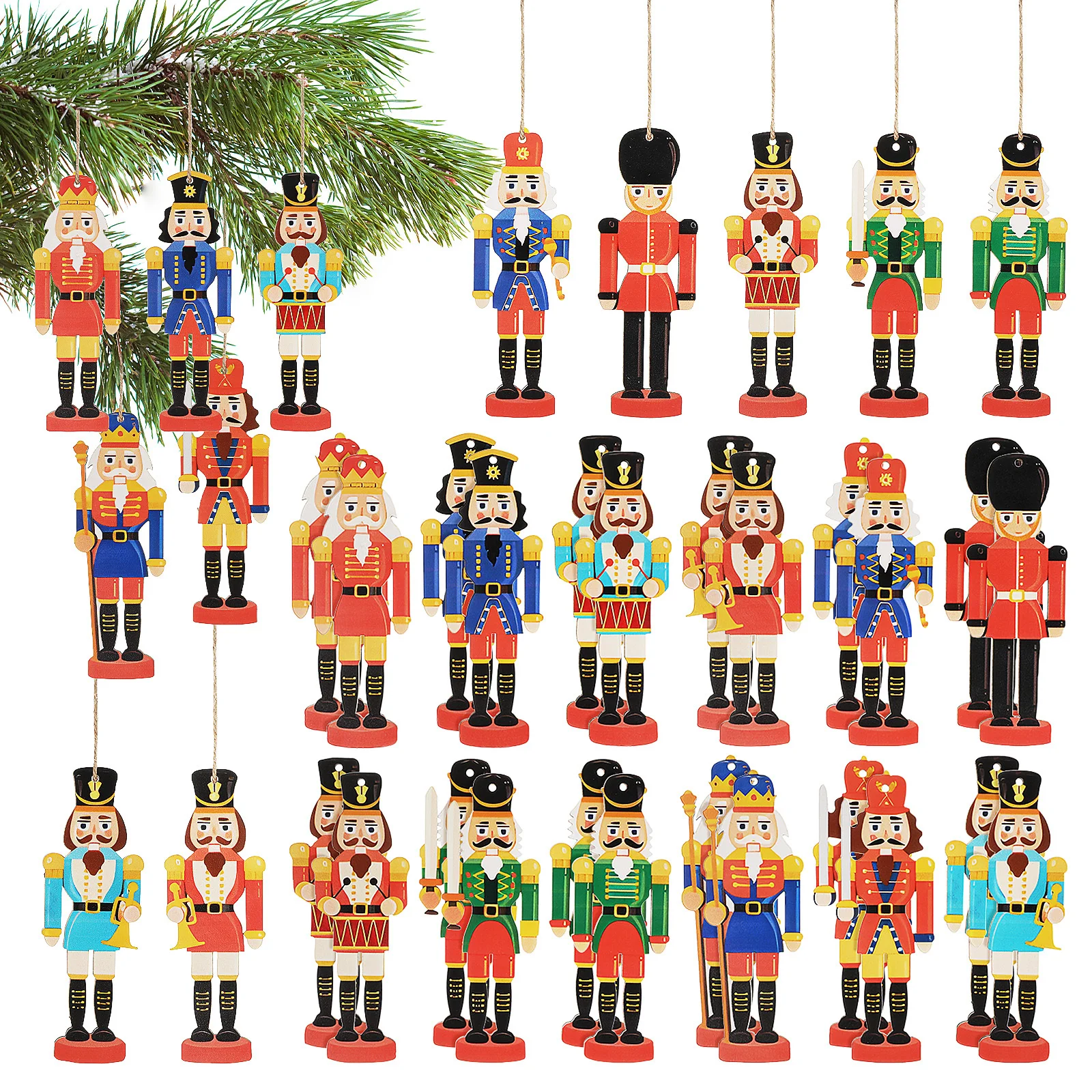 

36Pcs Christmas Nutcracker Ornaments Vibrant Colors Festive Home Decor Wood Soldier Set Christmas Nutcracker Ornaments