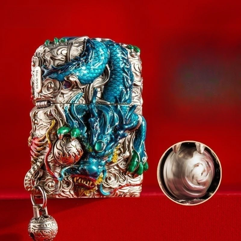 NEW Dragon and Phoenix Legend Luminous Fuel Lighter,Creative Enamel Rotating Lighter,Cigarette Accessories, Mens Gift