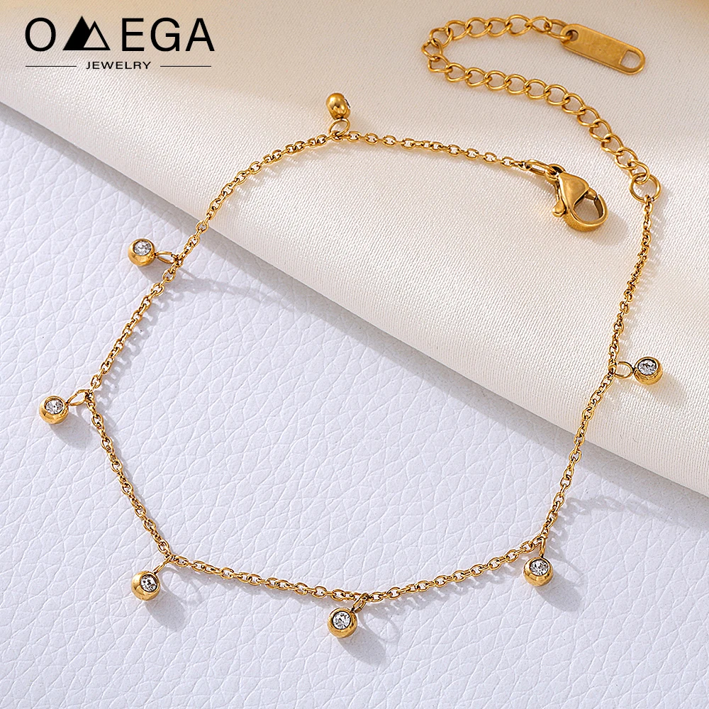 Stainless Steel Thin Chain Anklet For Women 18k Gold Plated Adjustable Women\'s Multi Zircon Charms Foot Chains Ankle Bracelet