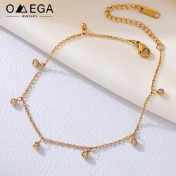 Stainless Steel Thin Chain Anklet For Women 18k Gold Plated Adjustable Women's Multi Zircon Charms Foot Chains Ankle Bracelet