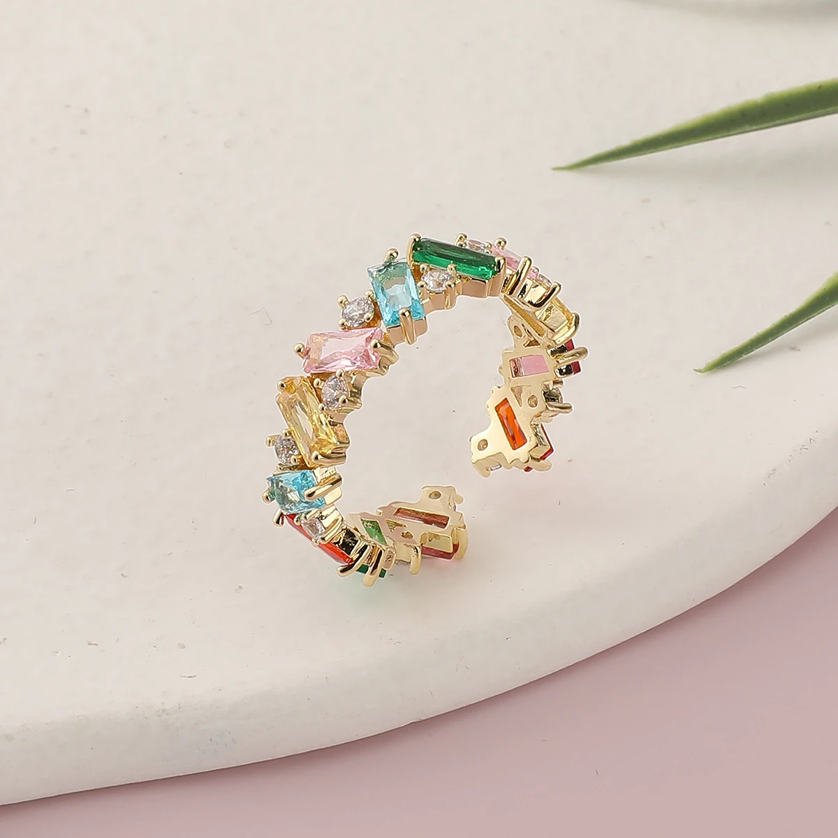 Новая мода милое женское кольцо геометрический красочный циркон открытое регулируемое кольцо ювелирный аксессуар подарок для женщин повседневная вечеринка