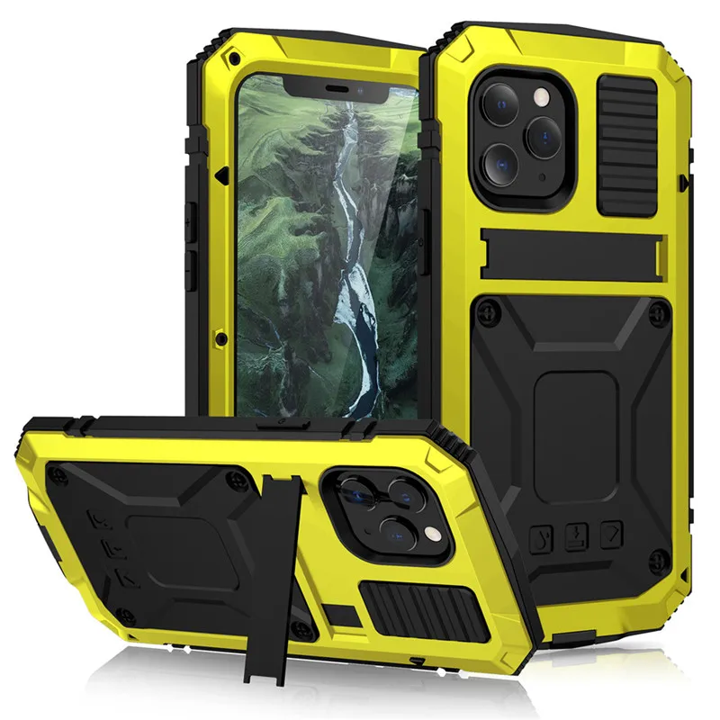 

For iPhone 14 Plus Full-Body Rugged Armor Shockproof Phone Case for iPhone 14 13 Pro Max 13Mini Kickstand Aluminum Metal Cover