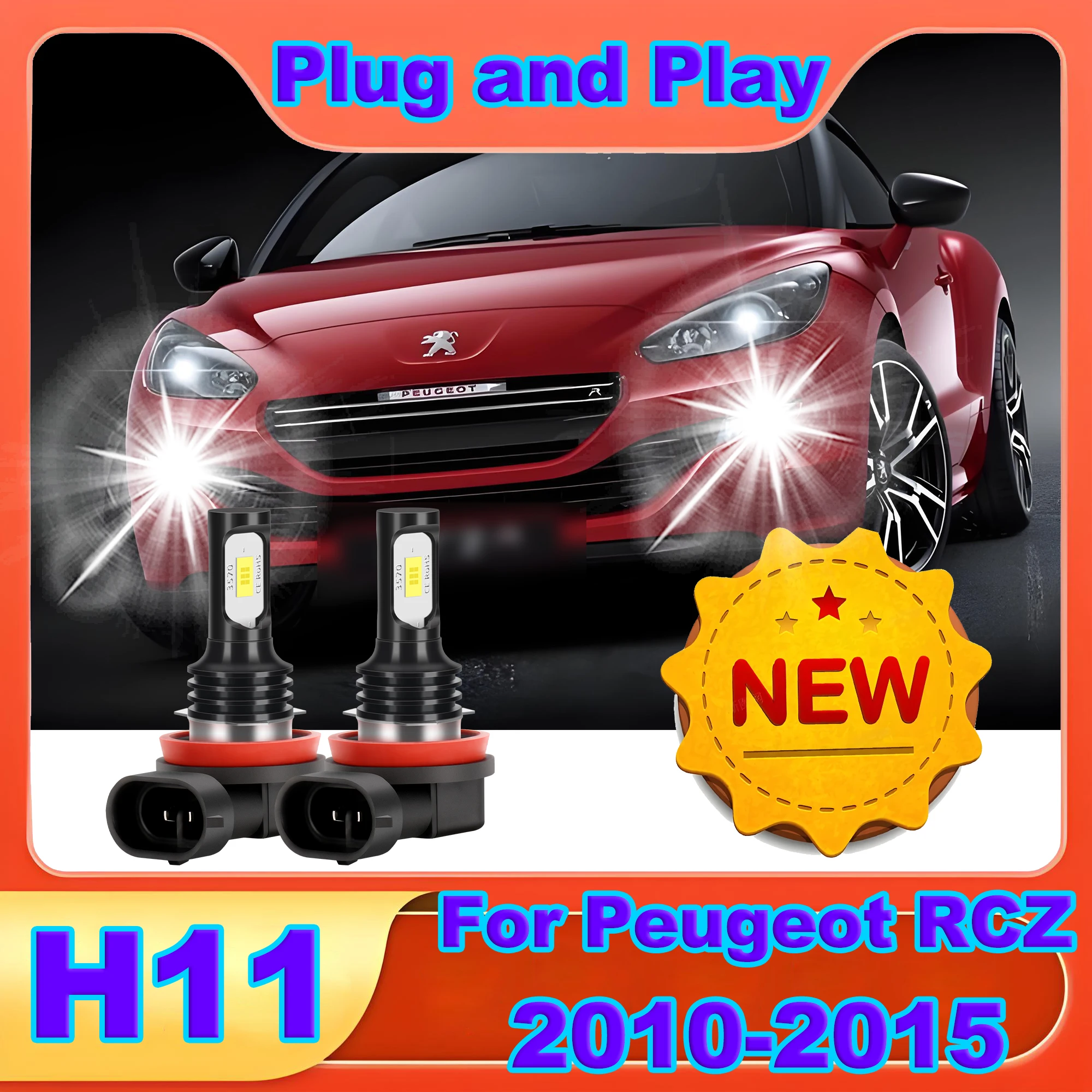 

2PCS H11 Front Fog Light 6000K White High Quality 3570 CSP Chips LED Light Bulb For Peugeot RCZ 2010 2011 2012 2013 2014 2015