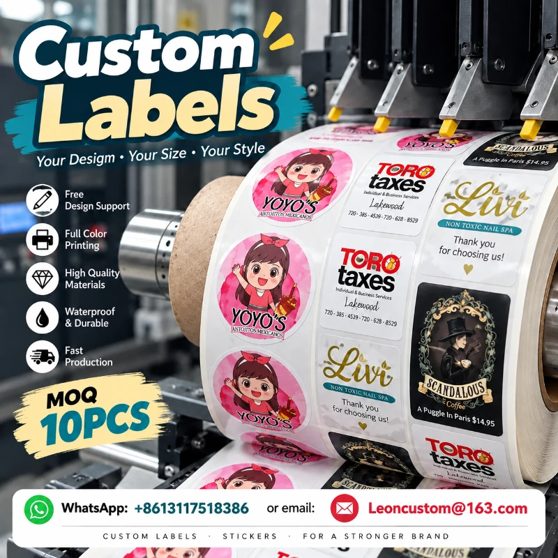 Wholesale Custom Labels Stickers Personalized Logo Waterproof Adhesive Roll Packaging Brand Labels Full Color Printing MOQ 10PCS