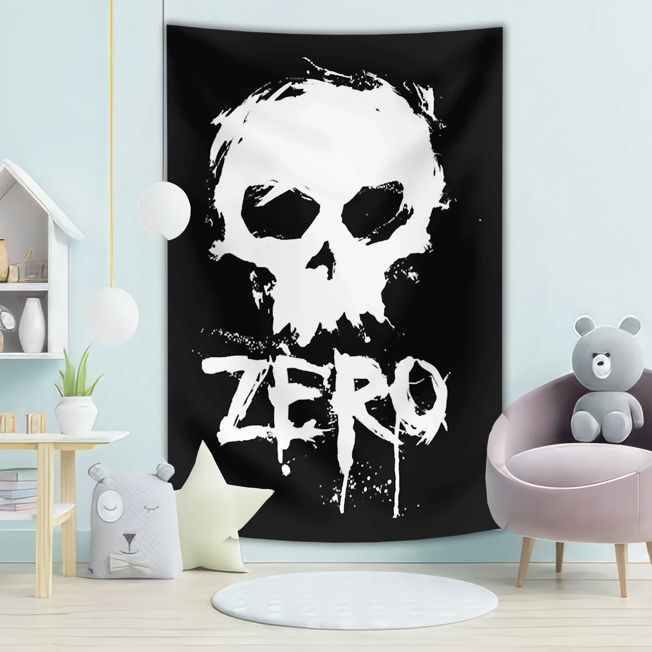 90x150 Zeros Skateboards Skull Black Tapestry Polyester Printed Home Or Outdoor Decoration Banner Tapestry Decor bohemian decor