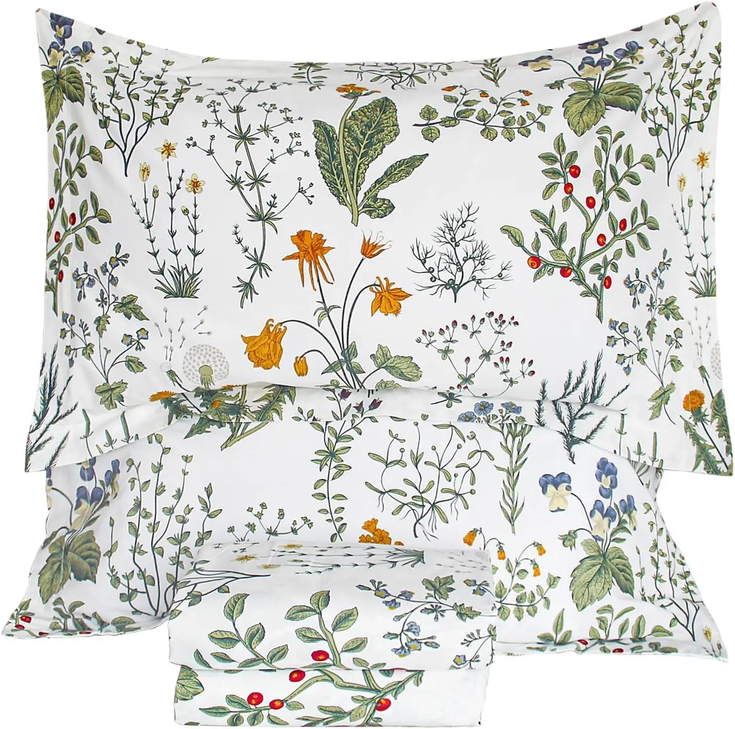 

King Size Cotton Sheets, Yellow Floral Pattern, Deep Pocket 17", Soft & Breathable 4-Piece Set
