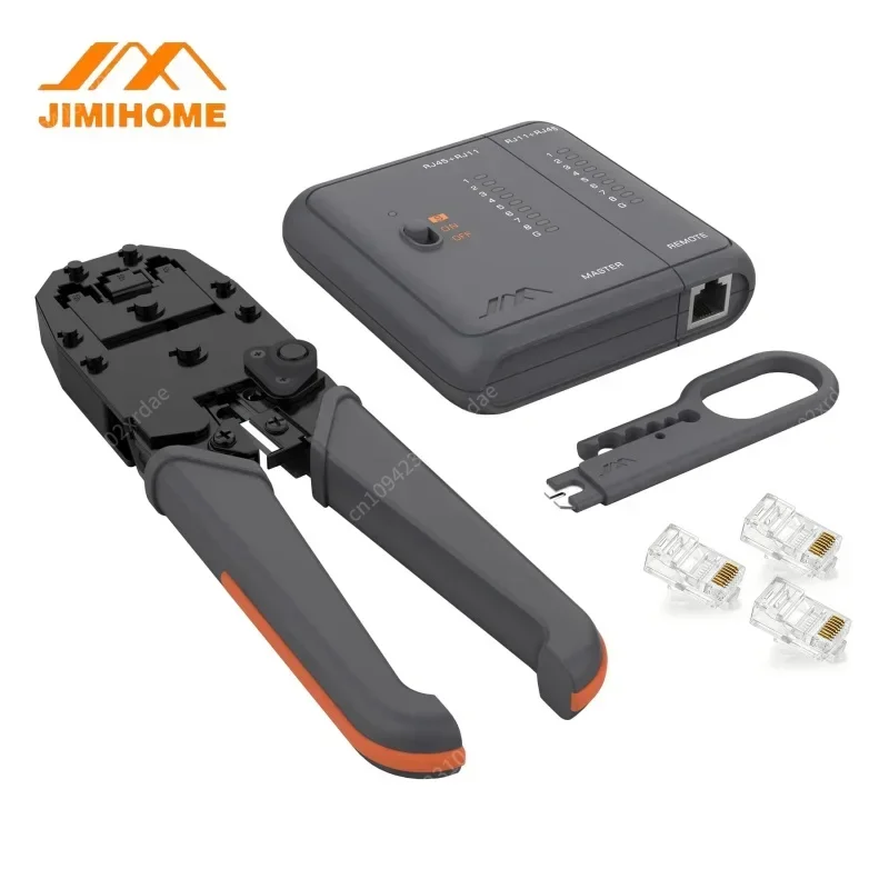 

JIMIHOME All-in-one Ratcheting Modular Crimper LED Light Network Cable Tester RJ45 Connectors Network Service Tool Set