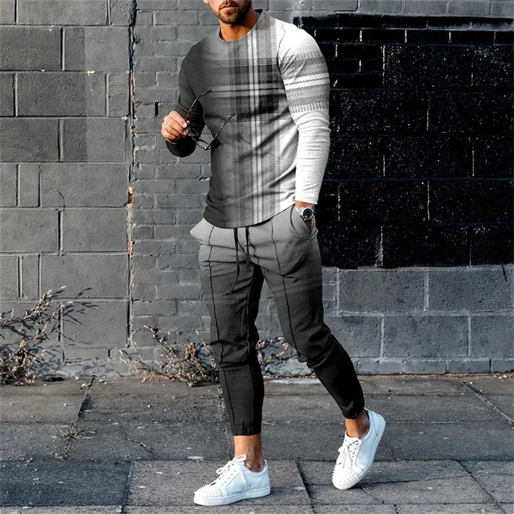 

Men's Fashion Long Sleeve T-Shirt+Sweatpants New Spring Autumn High Quality Casual Sweatshirt Oversized Round Neck Tracksuit