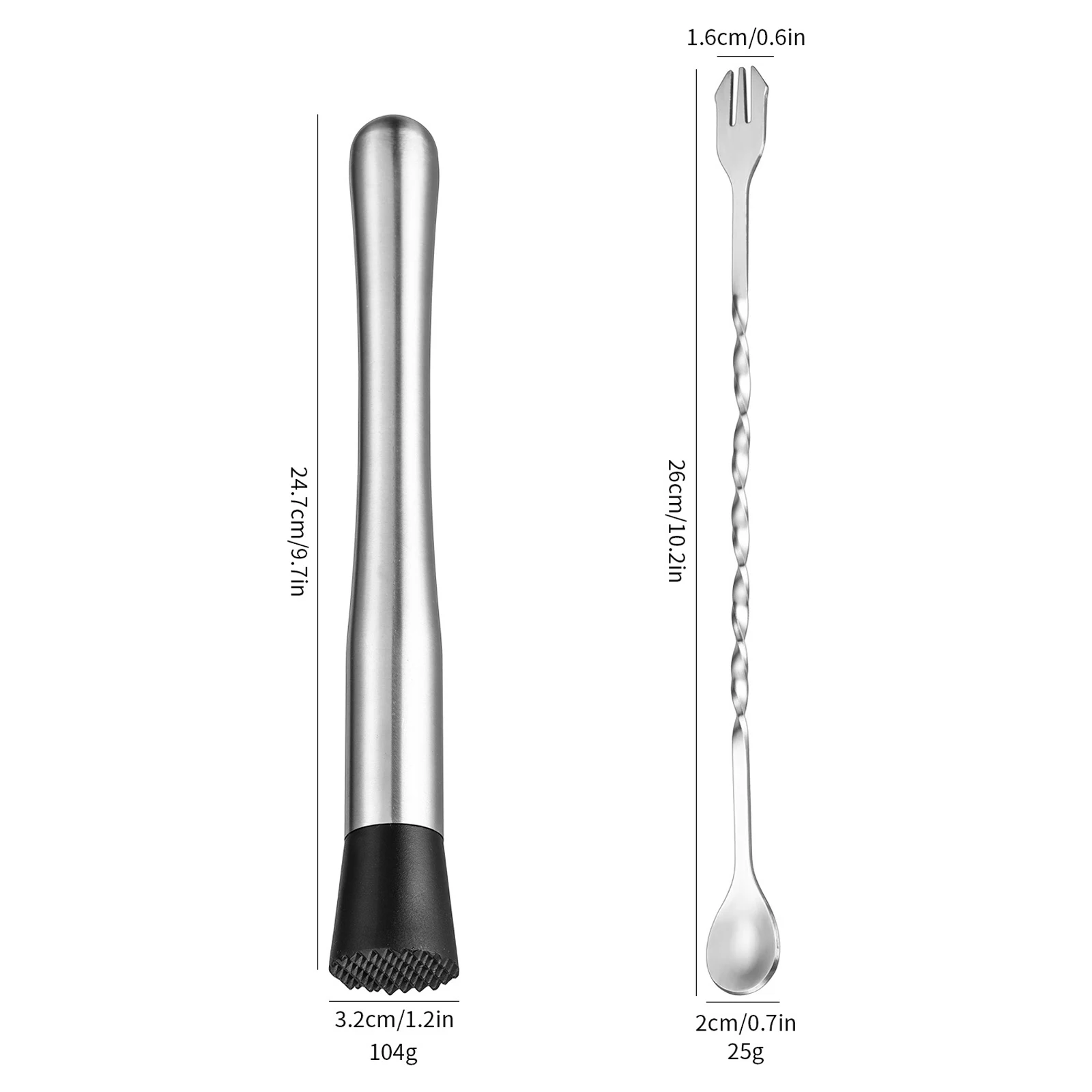 10 Inch Stainless Steel Cocktail Muddler Manual Crushed Ice Masher Fruit Herb Muddling Pestle Mixing Stirrer for Drink Making