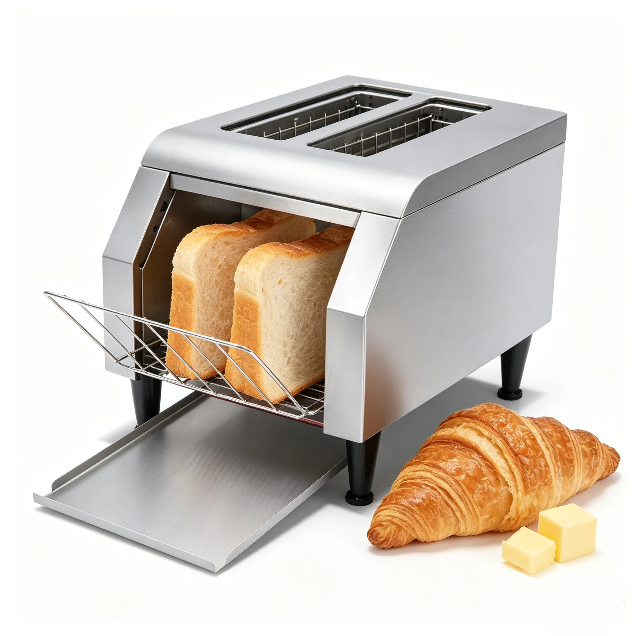 Toaster - 2026年型 NWD 業務用コンベア式トースター。レストラン向け、電気式、ステンレス製。パン、バンズ、ベーグル、焼き菓子などを焼くのに最適。