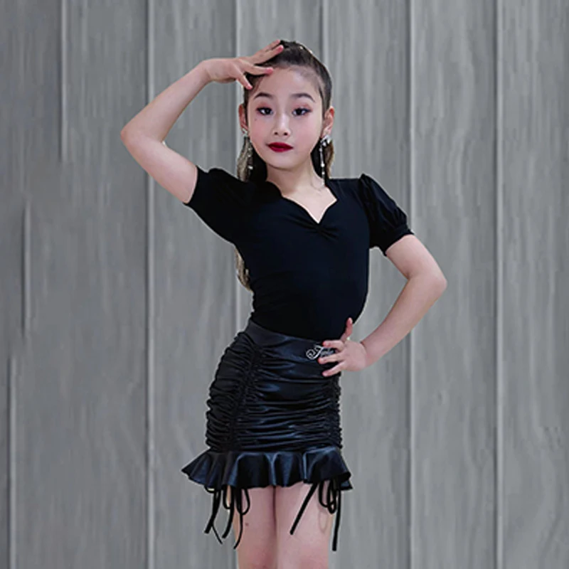 

Костюм для латинских танцев для девочек, детский комплект с плиссированной юбкой для танго и самбы, одежда для выступлений на сцене, тренировочная одежда VBH1342